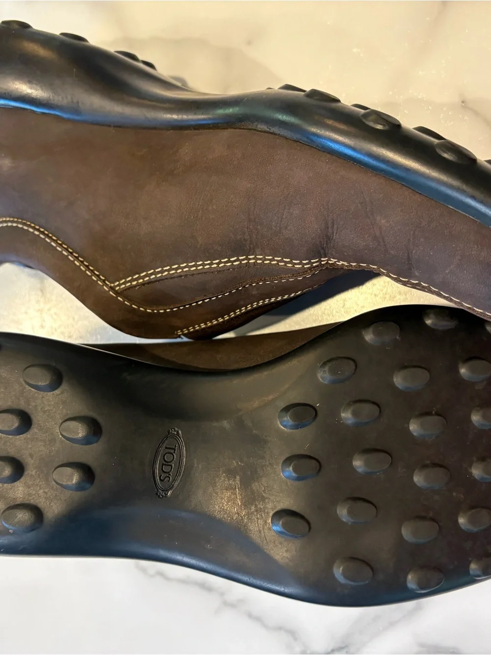 Tod's Dark Brown Leather Slip-On Driving Loafers with Contrast Stitching